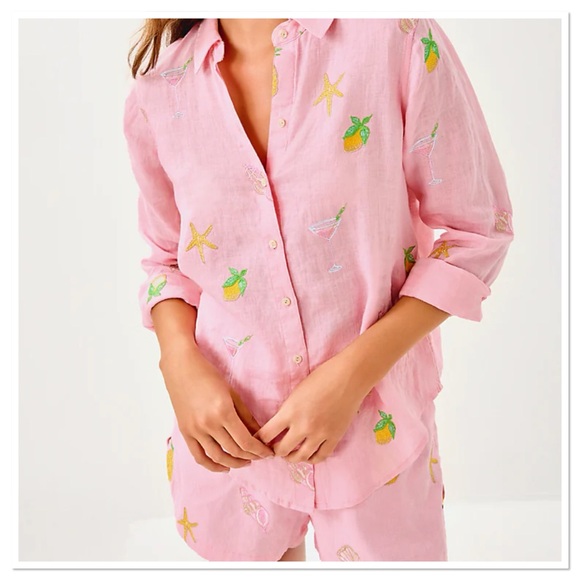 Lilly Pulitzer Pink Embroidered Pajama Set
